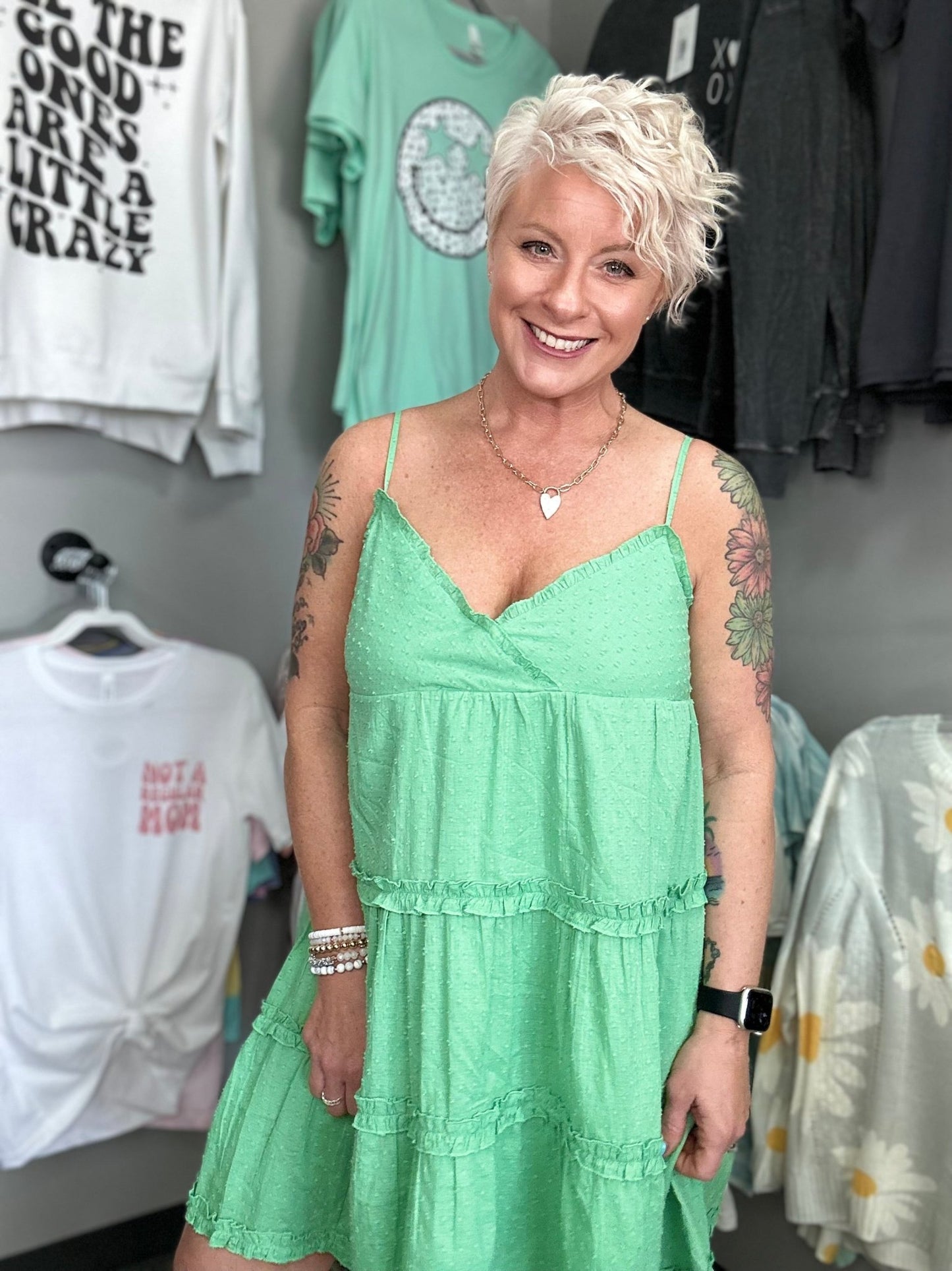 Apple Green Dress - Lazy Daisy Boutique