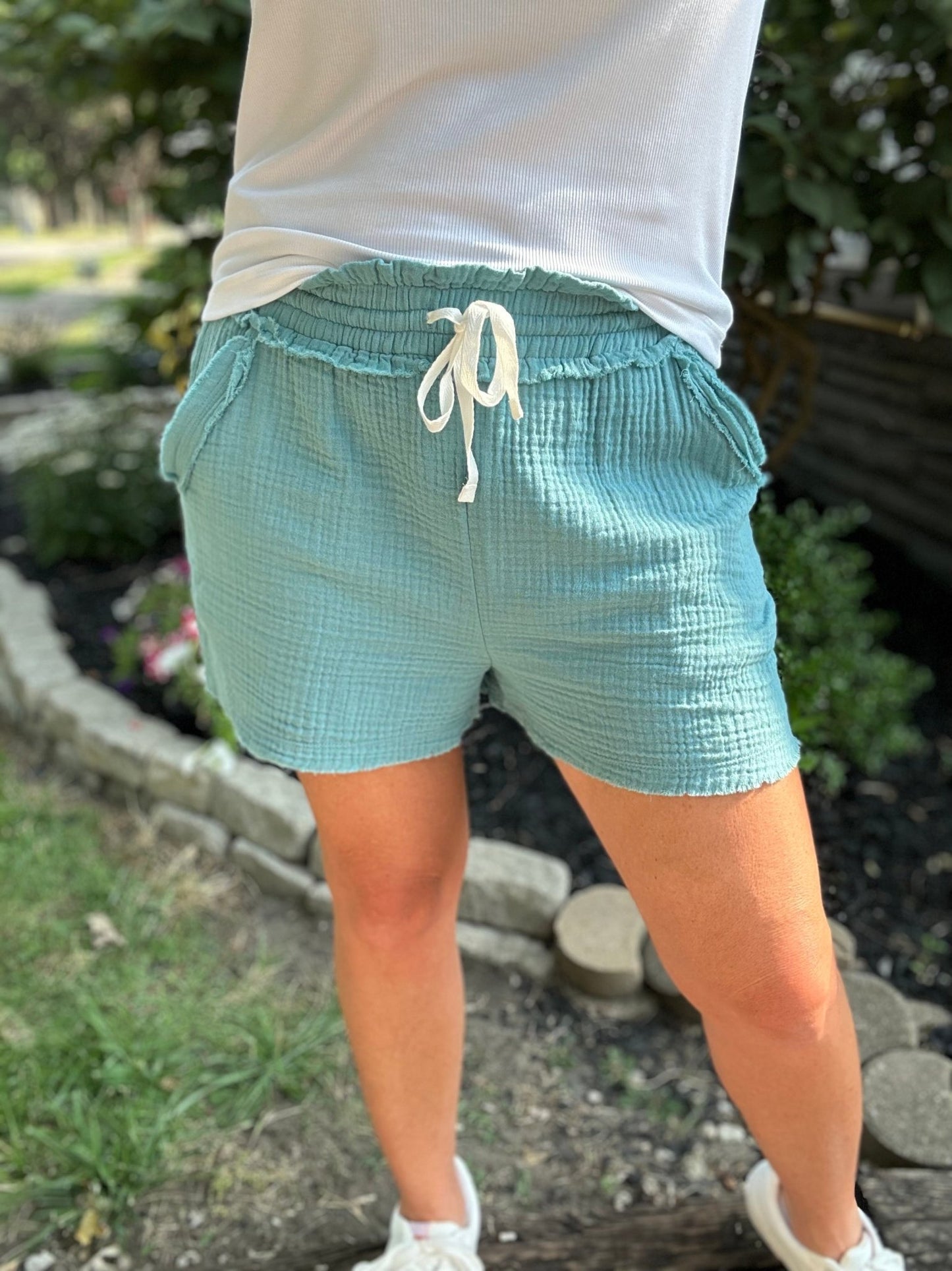 Double Gauze Drawstring Shorts - Polished Boutique