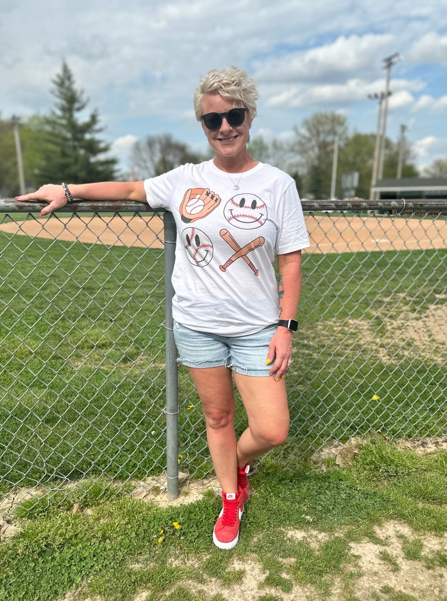 Smile Baseball Graphic Tee - Lazy Daisy Boutique