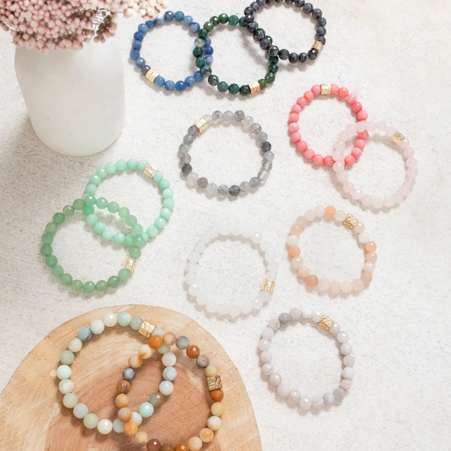 Stretch Stone with Gold Accent Bracelet - Lazy Daisy Boutique