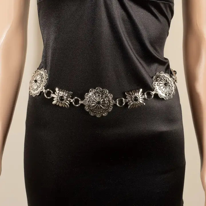 Western Turquoise Stud Floral Chain Belt