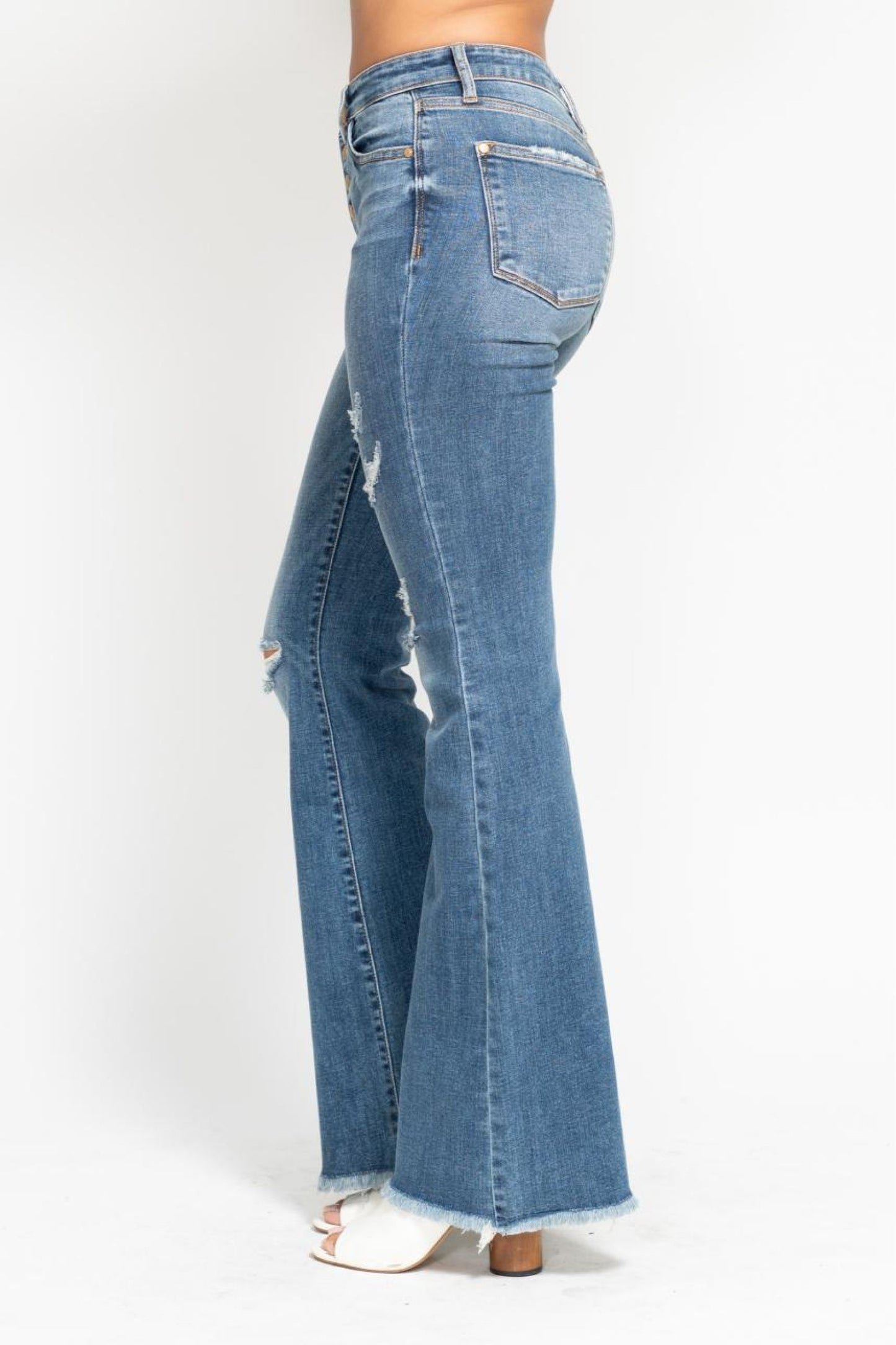 Judy Blue Mid Rise Button Fly Flare Jeans