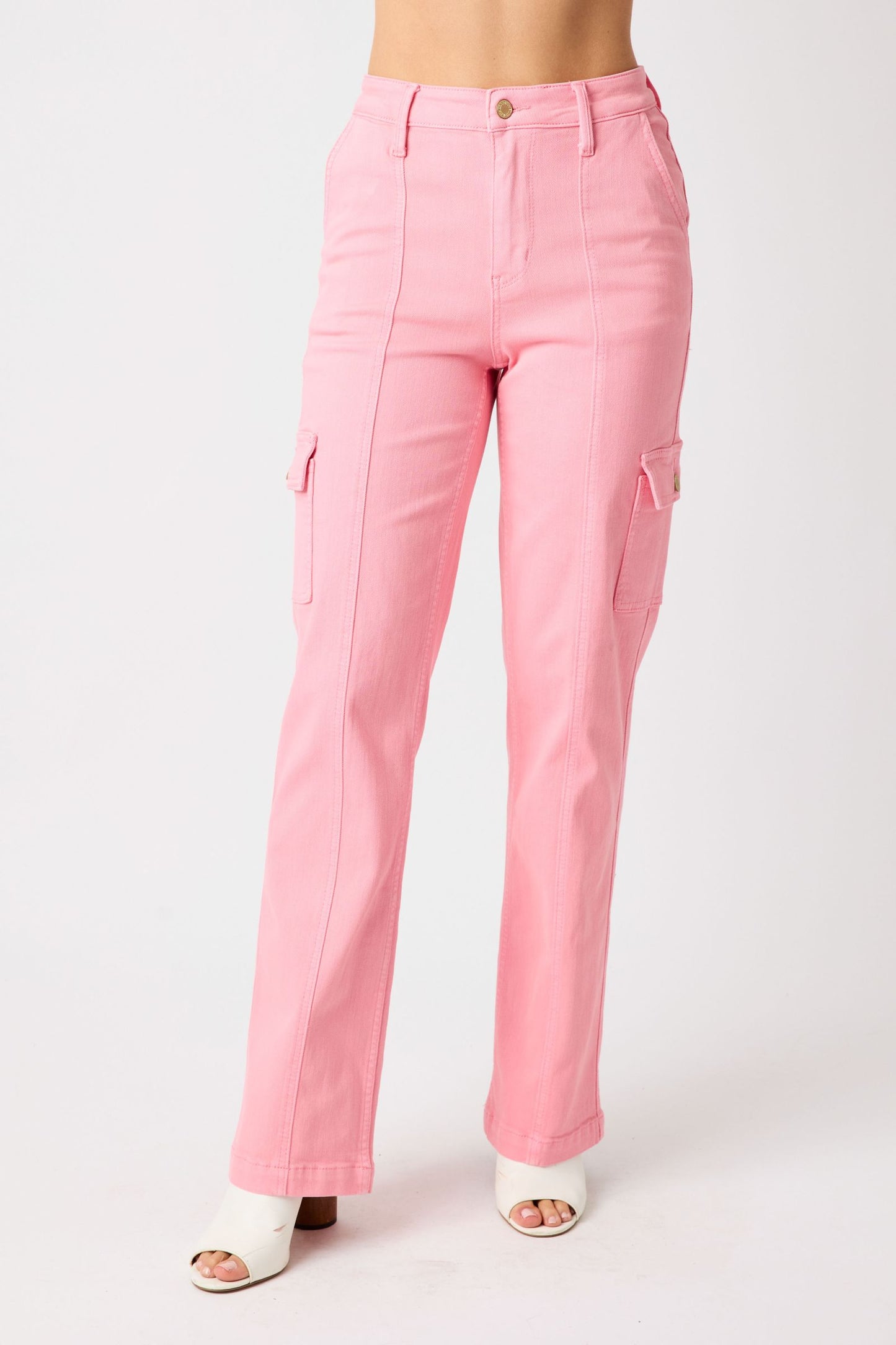 Judy Blue High Waist Pink Cargo Straight Leg Jeans