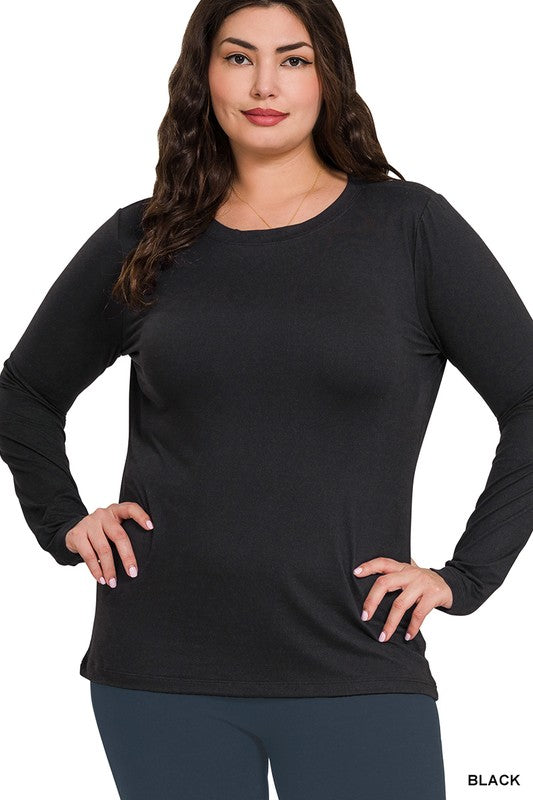 Brushed Microfiber Long Sleeve Tee - Curvy