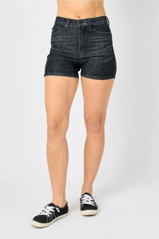 Judy Blue HW Tummy Control Washed Black Shorts