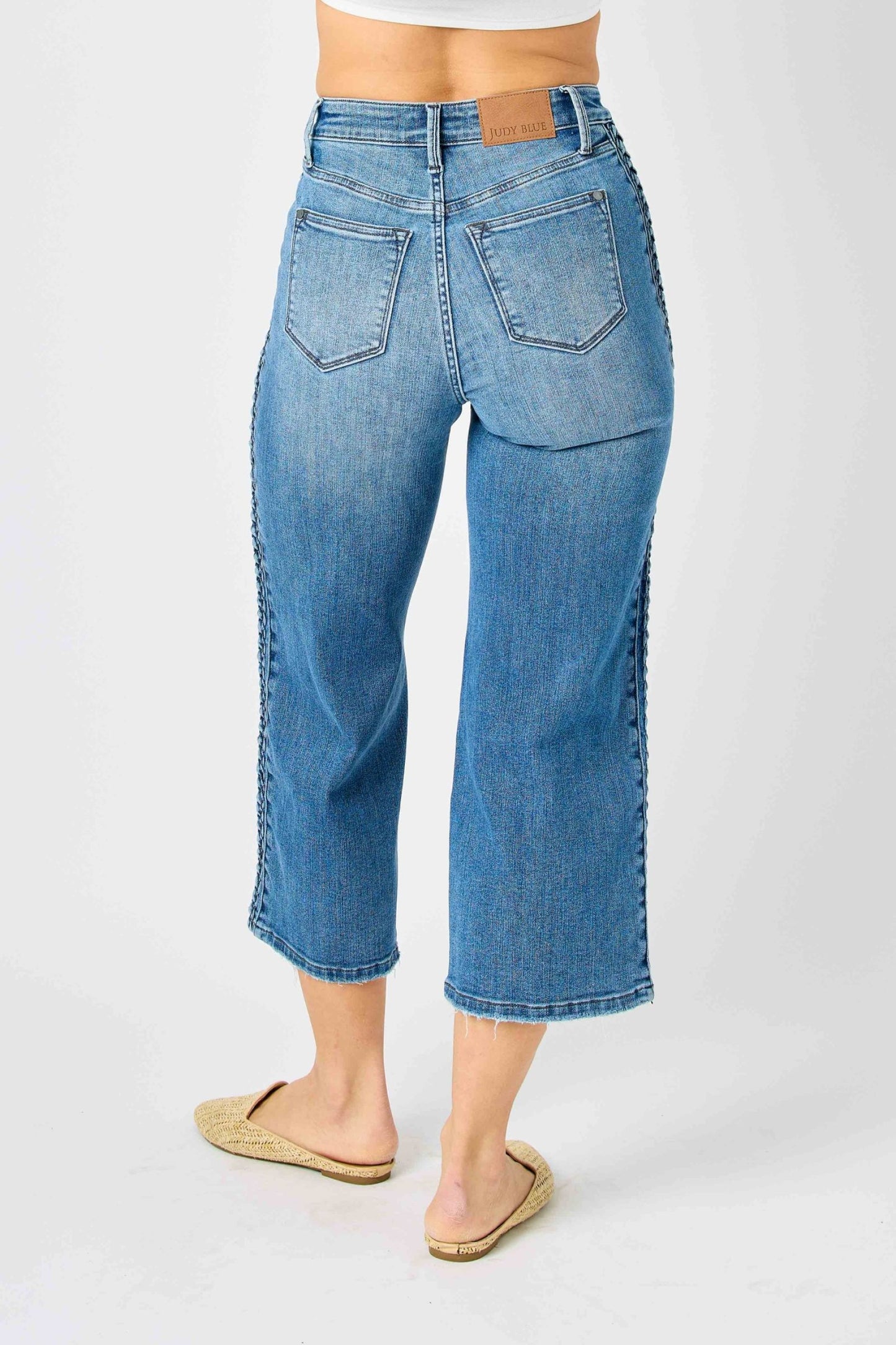 Judy Blue High Waist Braided Crop Wide Leg Jeans
