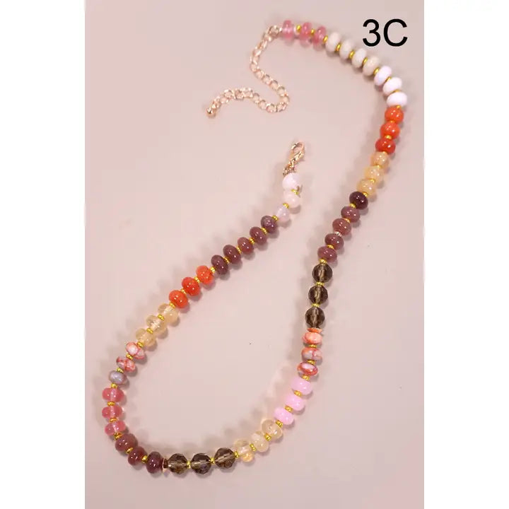 Natural Agate Glass Semi Precious Bead Necklace