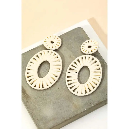 Raffia Straw Oval Drop Earrings