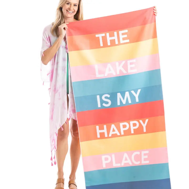 Micro Fiber Beach Towel - Lake is My Happy Place