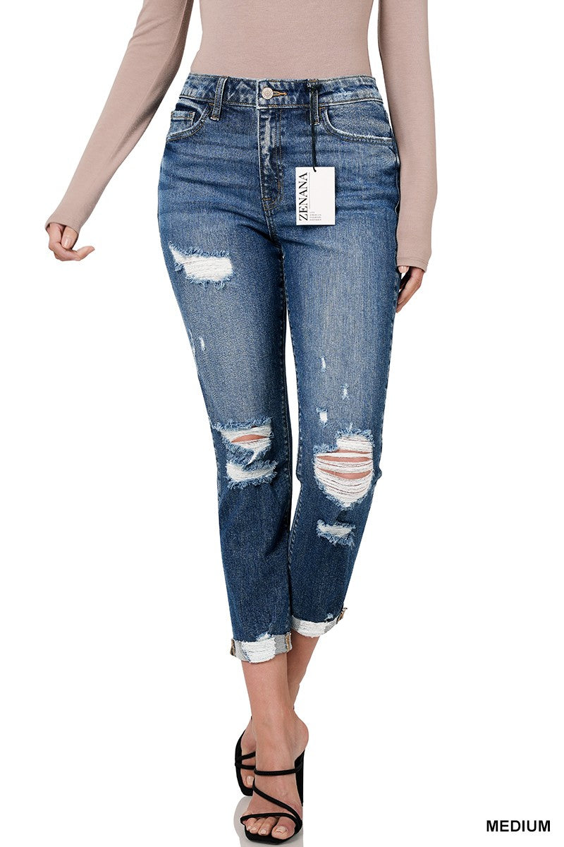 Zenana Distressed Cropped Skinny Jeans