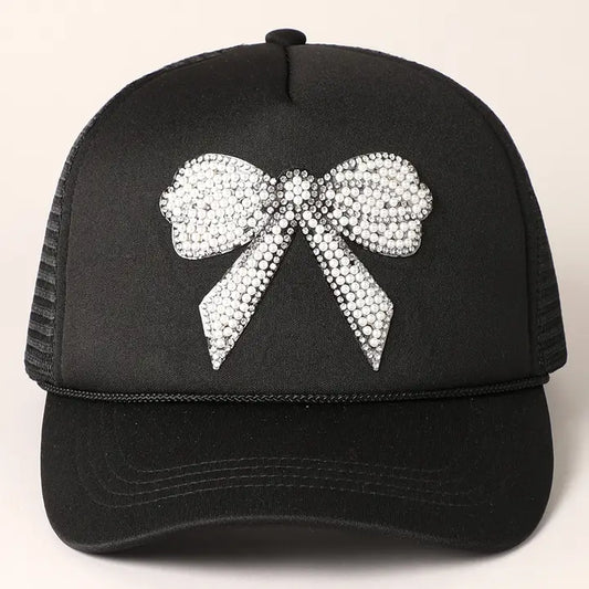 Rhinestone Bow Trucker Hat