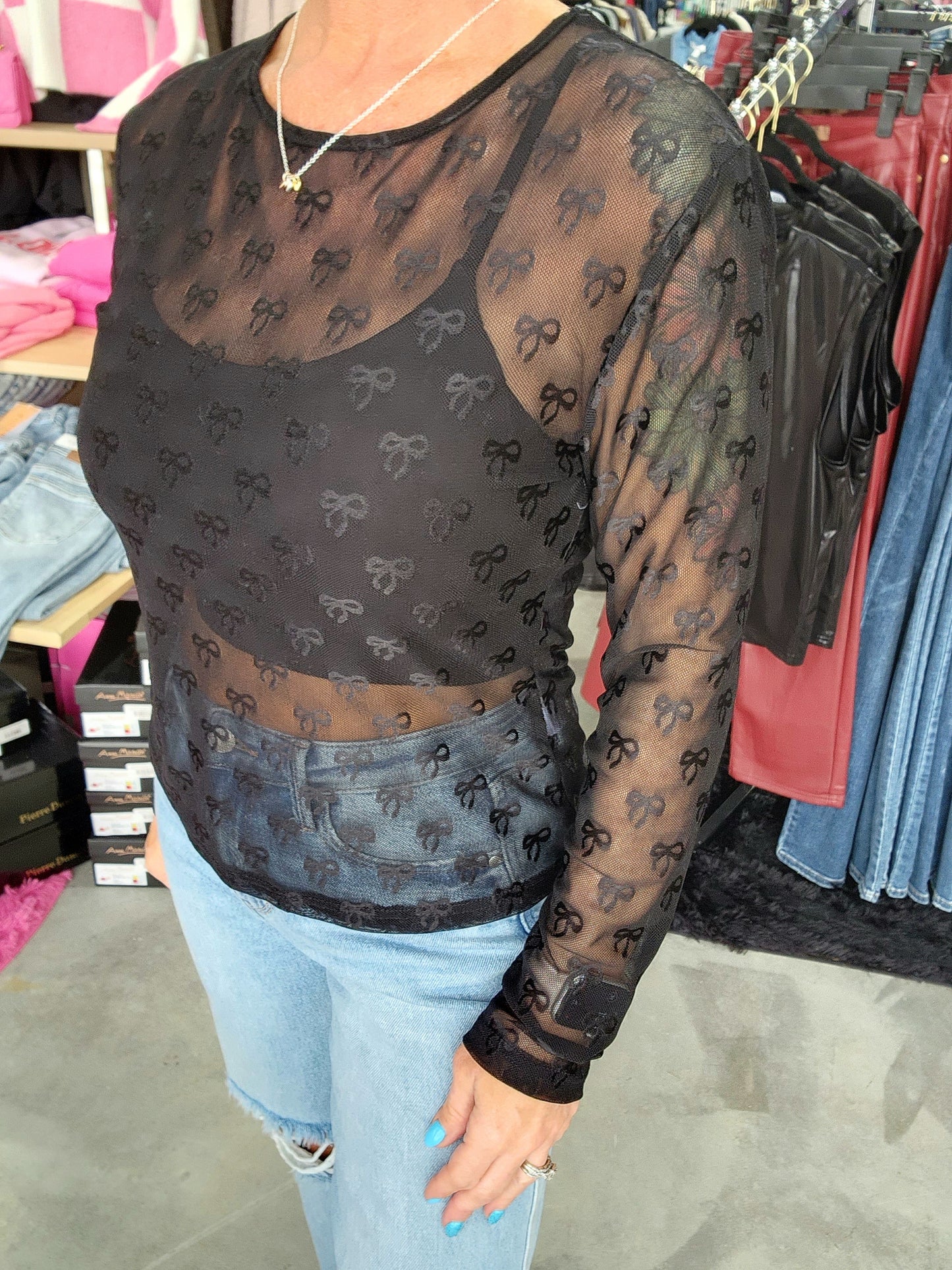 Ribbon Embroidered Long Sleeve Top