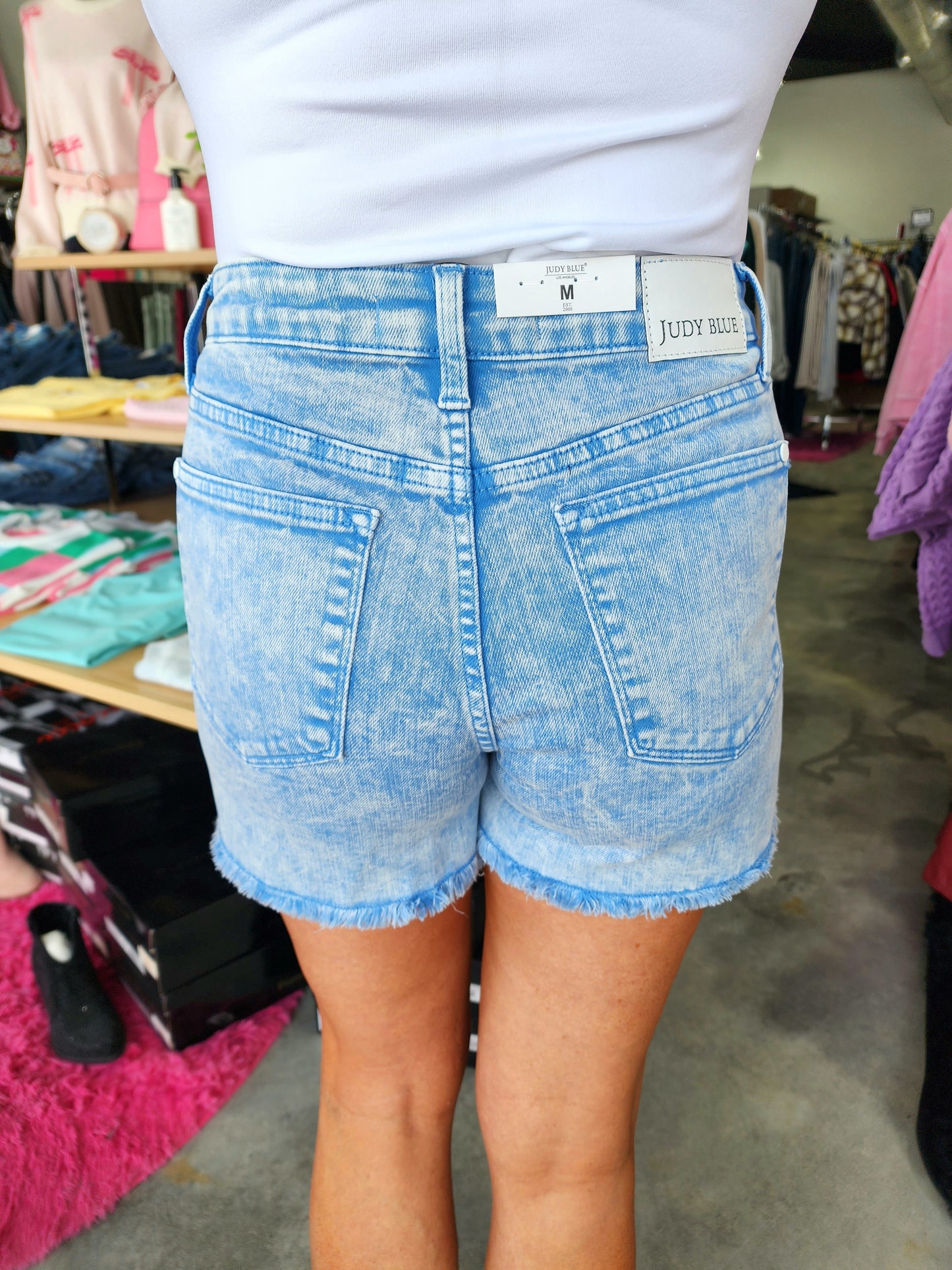 Judy Blue Mid Rise Cyan Garmet Dyed Shorts