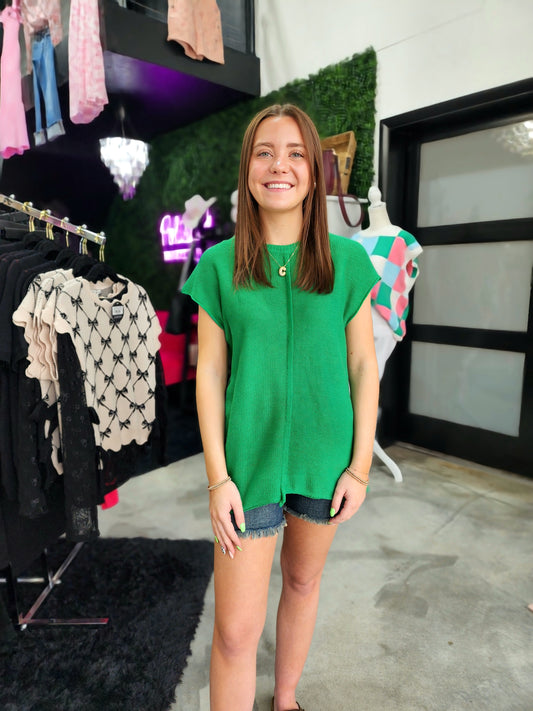 Bold In Green Short Sleeve Sweater