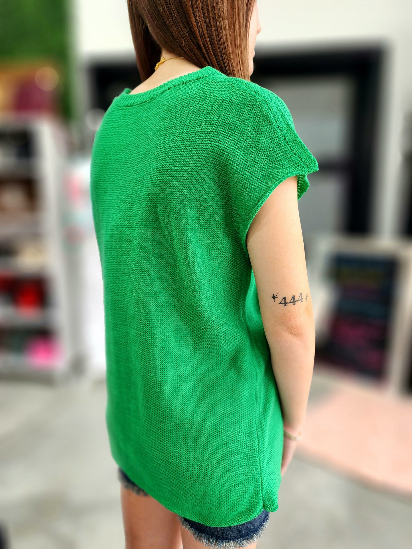 Bold In Green Short Sleeve Sweater