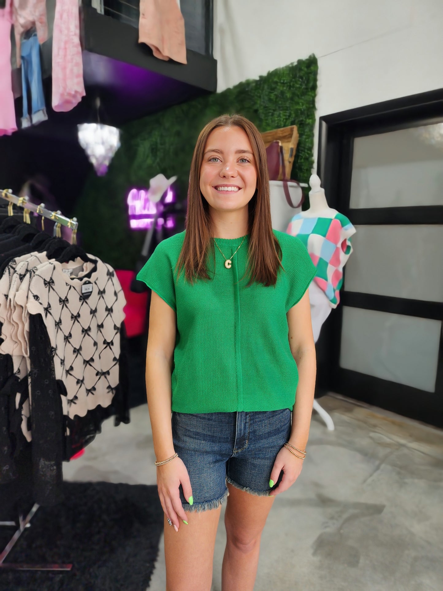 Bold In Green Short Sleeve Sweater