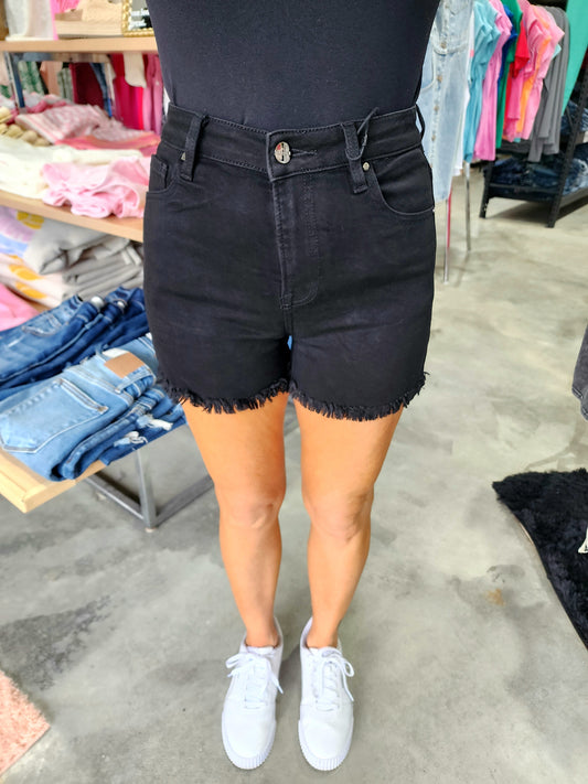 Risen High Rise Basic Black Denim Shorts