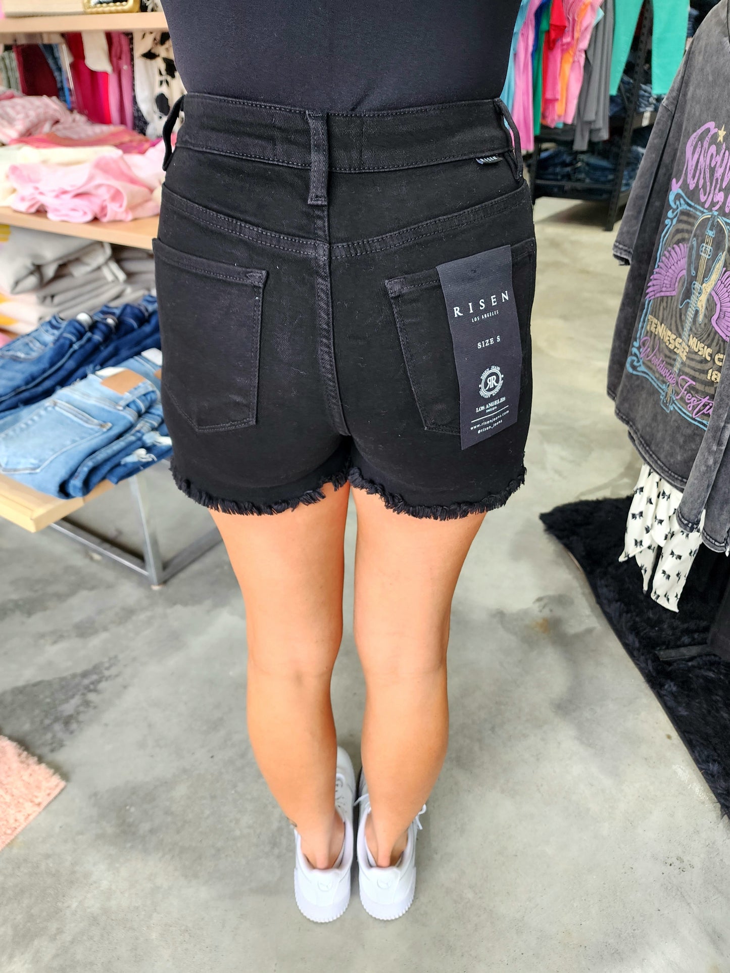 Risen High Rise Basic Black Denim Shorts