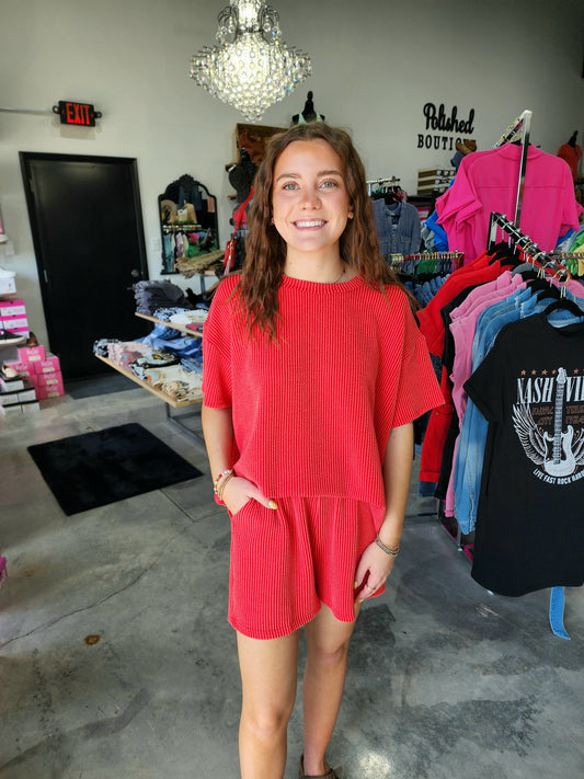Zenana Corded Tee & Shorts Set