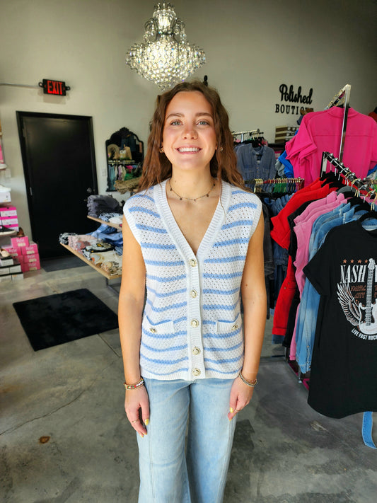 The Sky Blue Stripe Sweater Vest