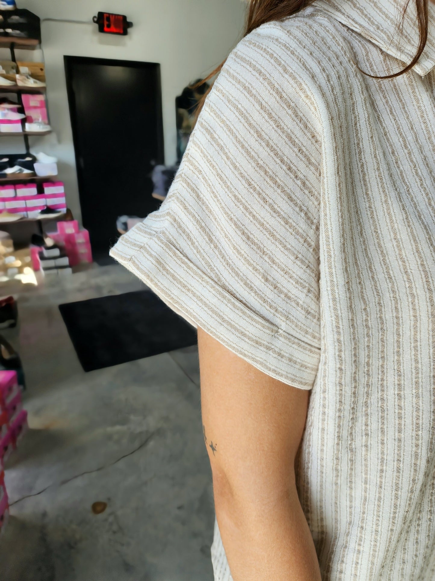 The Linen Striped Button Down Top