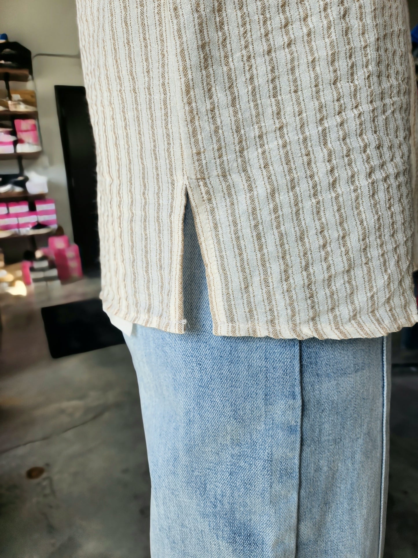The Linen Striped Button Down Top