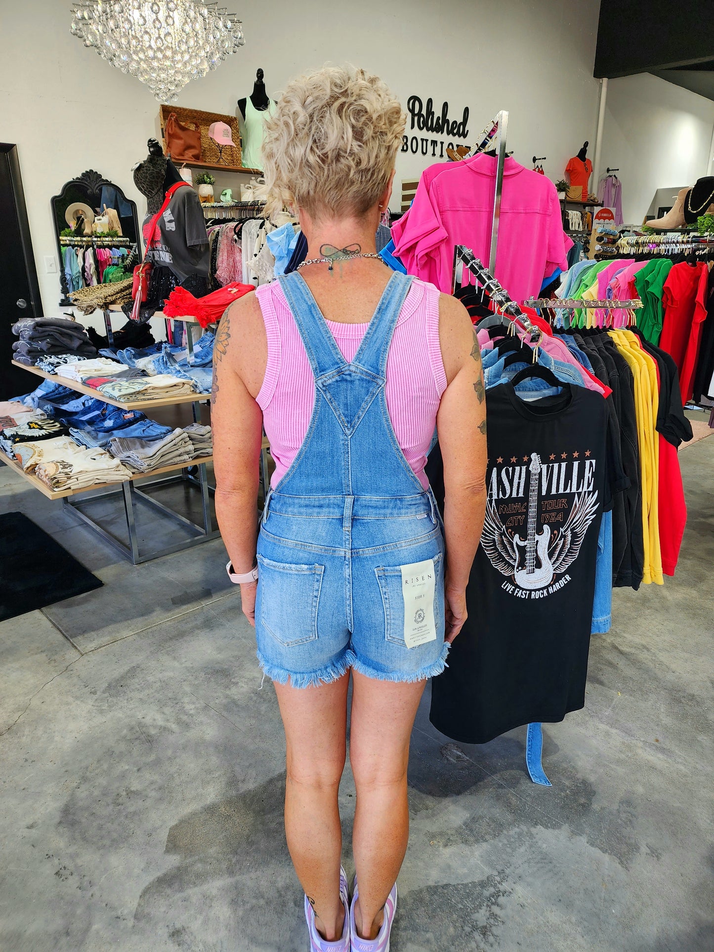 Risen Distressed Denim Shortalls