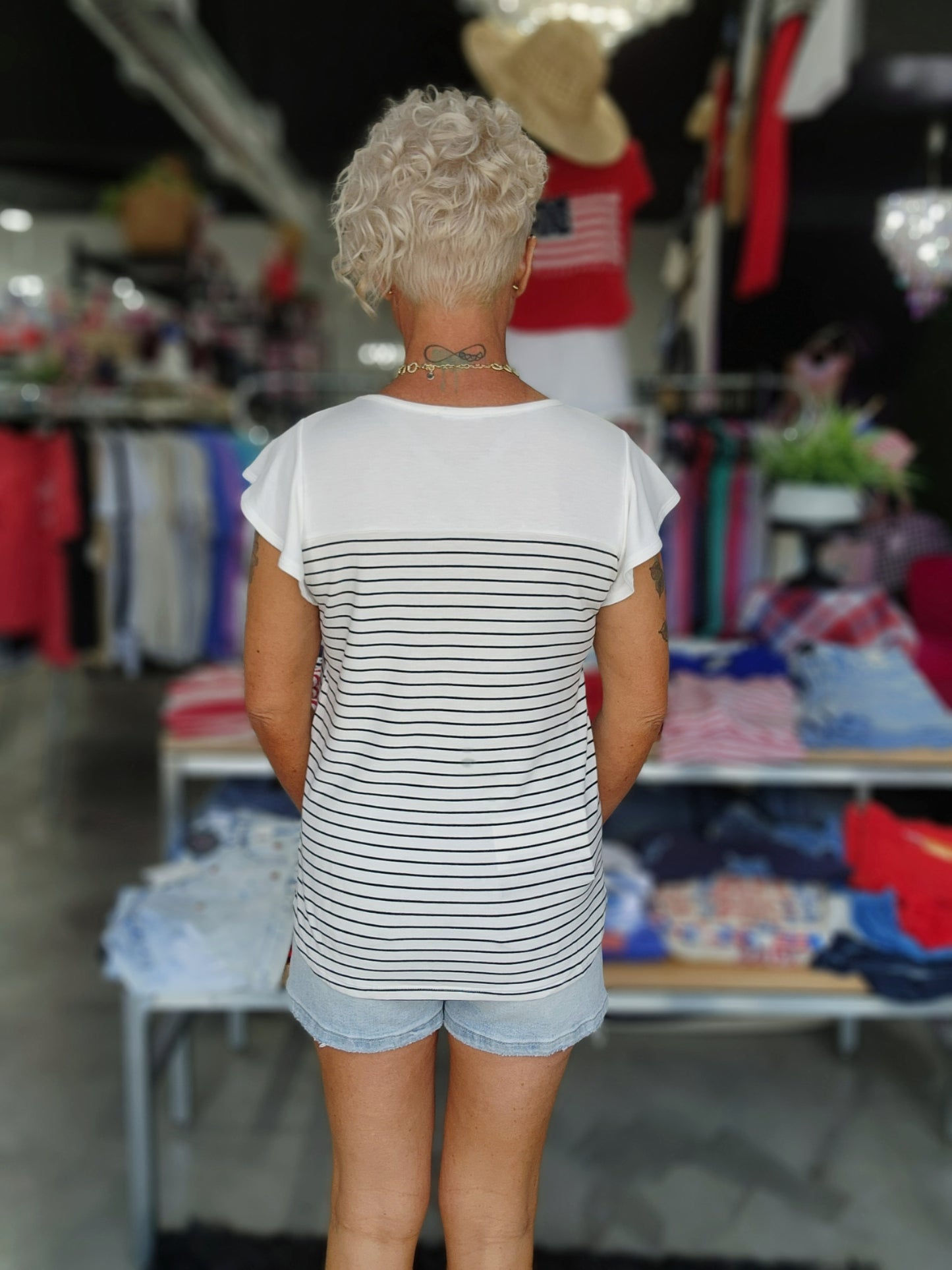 The Pinstripe Flutter Top