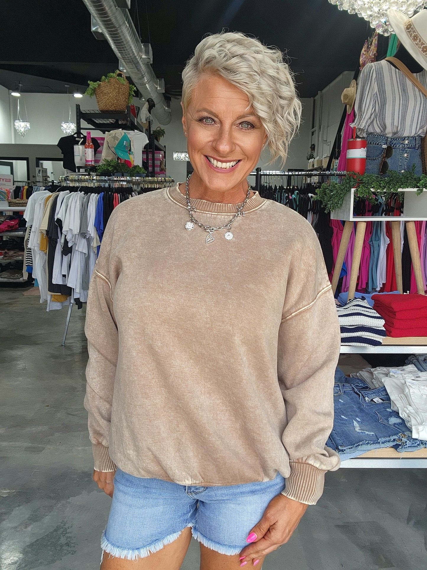 Zenana Acid Wash Fleece Oversized Pullover