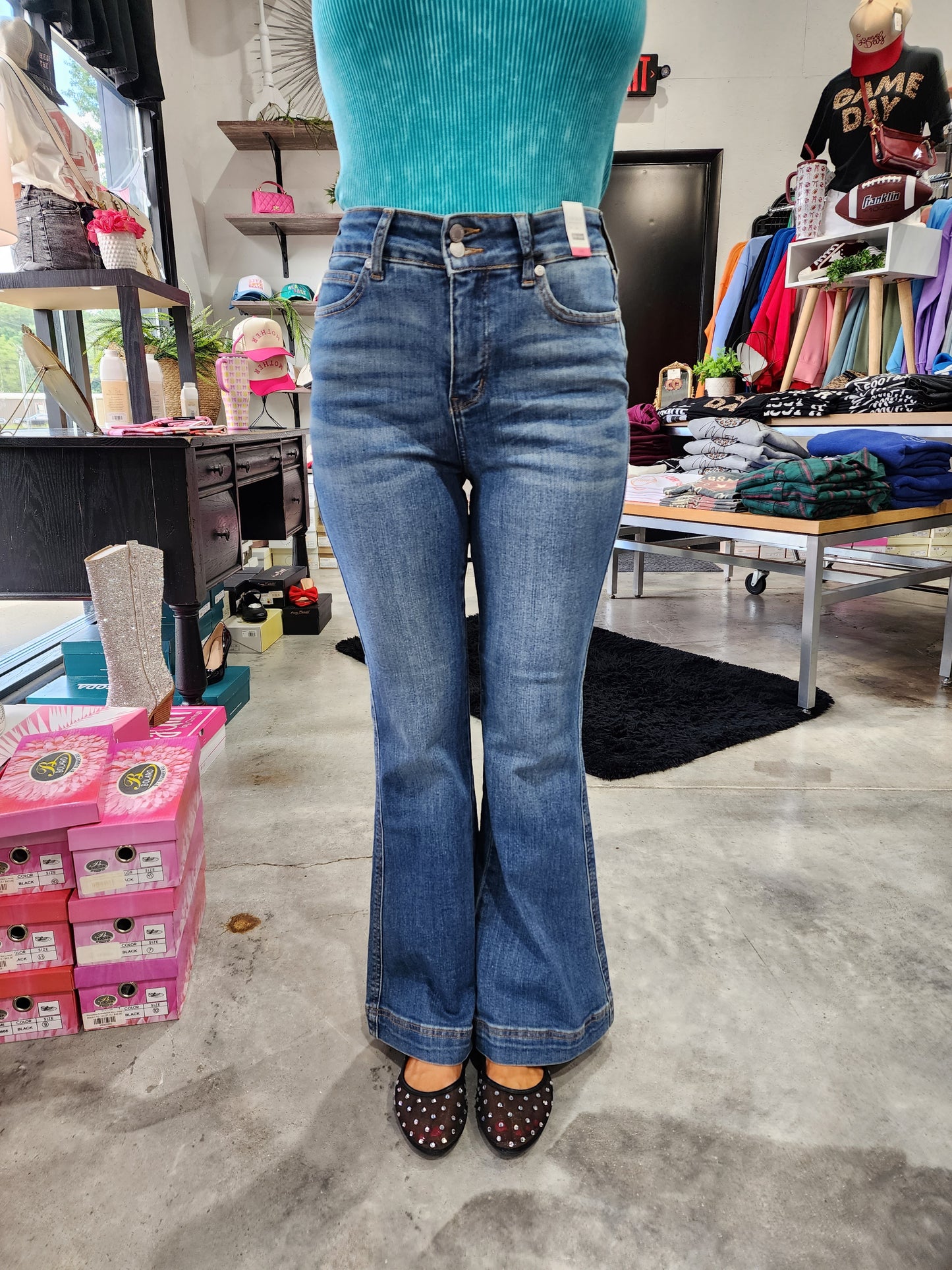 Judy Blue High Waist Petite Flare Double Button Jeans