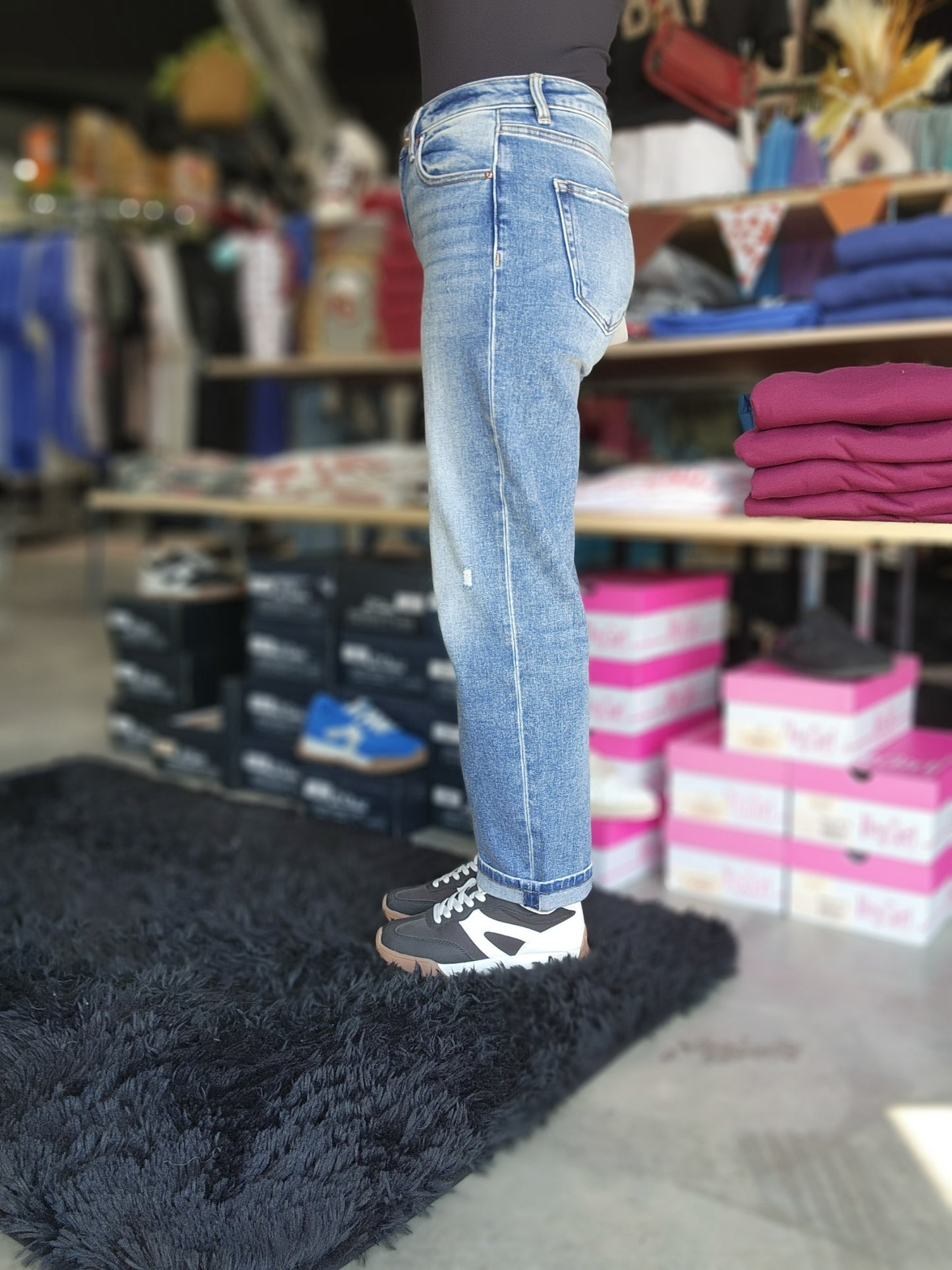 Risen High Rise Ankle Boyfriend Distressed Denim Jeans