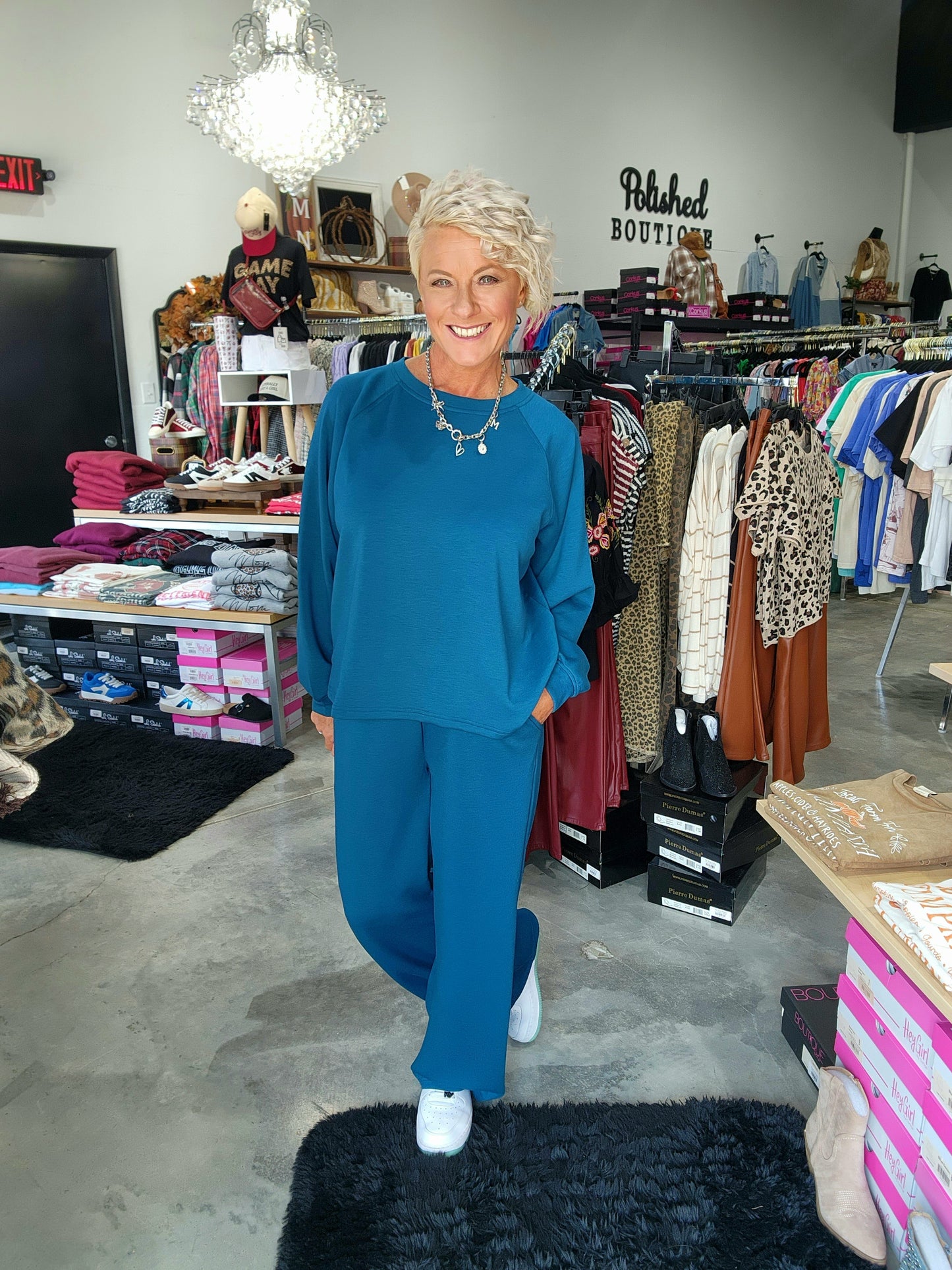 Zenana Scuba Crewneck Pullover & Pants 2 Piece Set