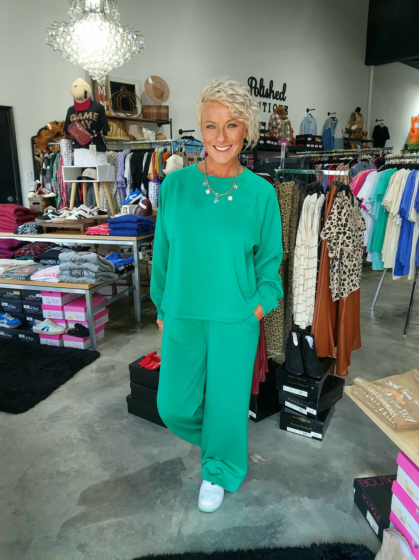 Zenana Scuba Crewneck Pullover & Pants 2 Piece Set