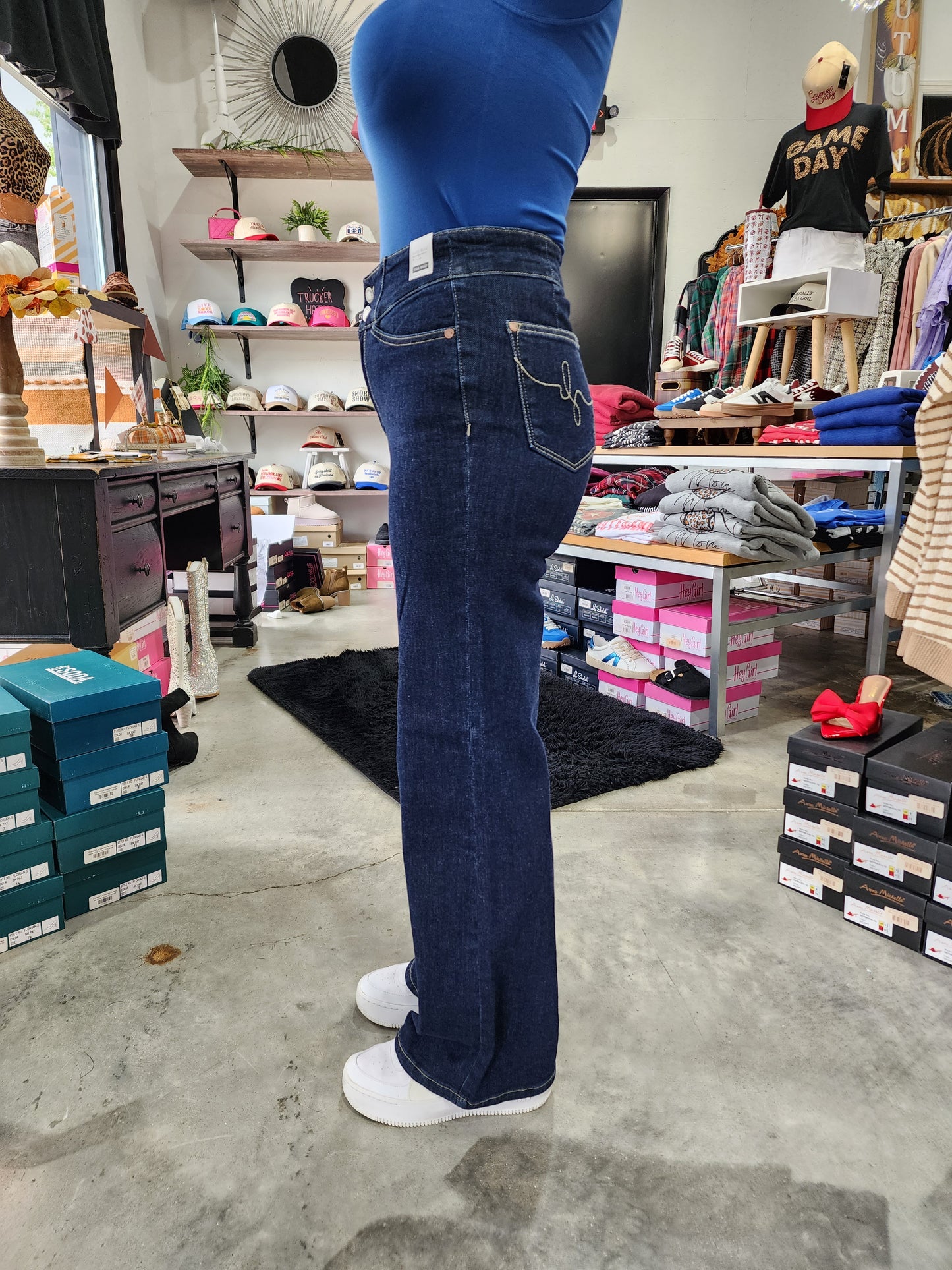 Judy Blue High Waist Geometric Pocket Embroidery Wide Leg Denim Jeans