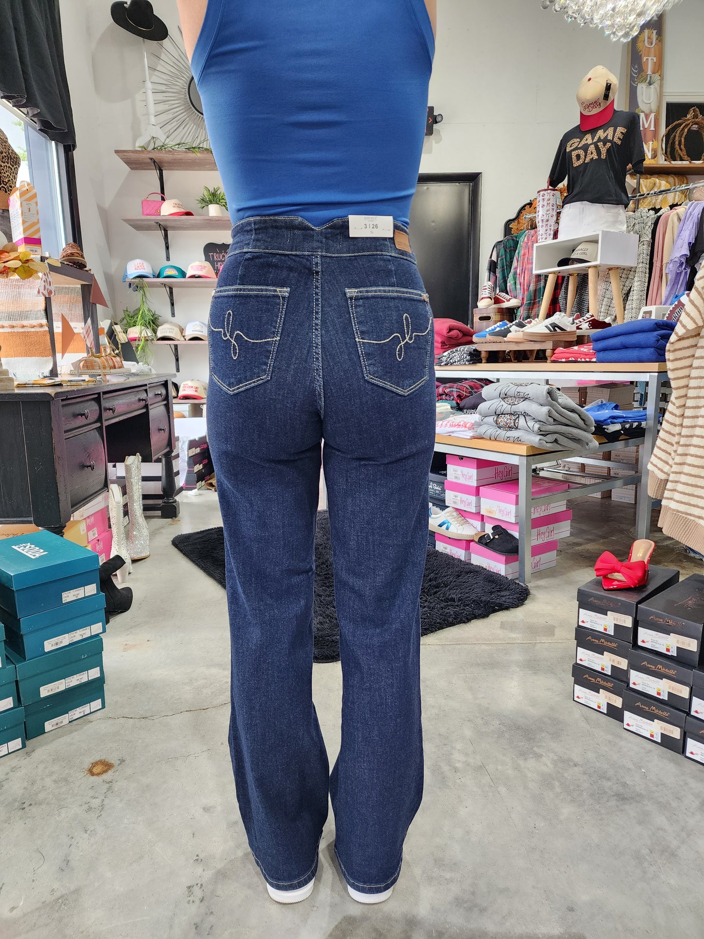 Judy Blue High Waist Geometric Pocket Embroidery Wide Leg Denim Jeans