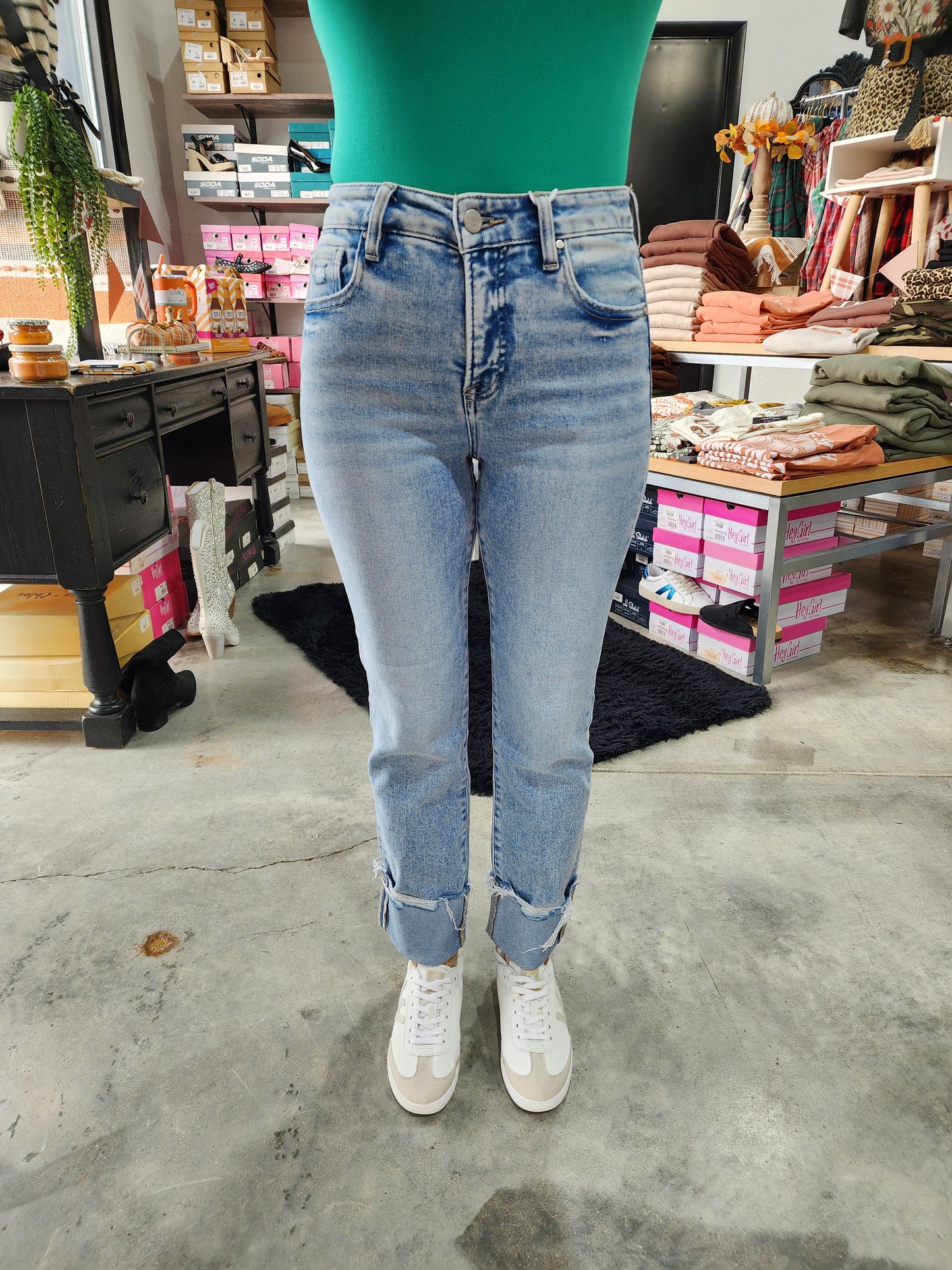 Risen TC High Rise Crop Straight Cuffed Jeans