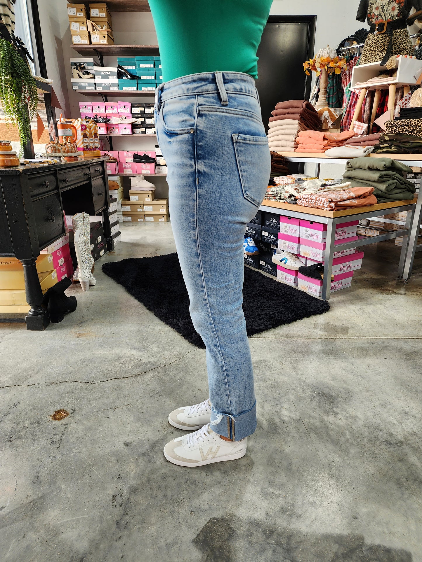 Risen TC High Rise Crop Straight Cuffed Jeans