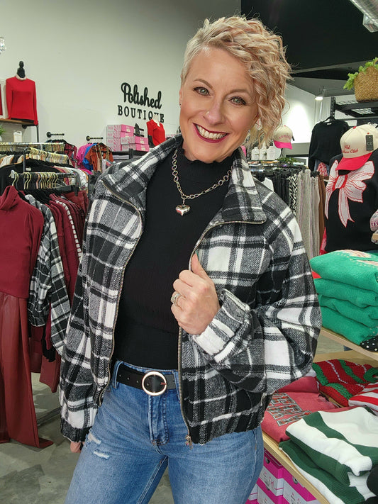 Mid Night Plaid Zip Up Jacket