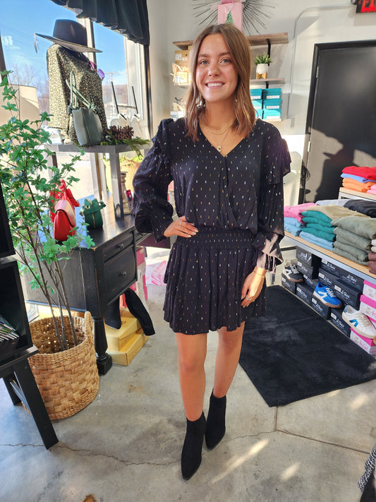 Metallic Dash Ruffle Mini Skirt