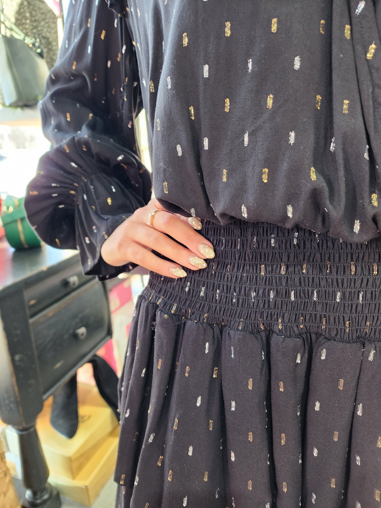 Metallic Dash Ruffle Mini Skirt