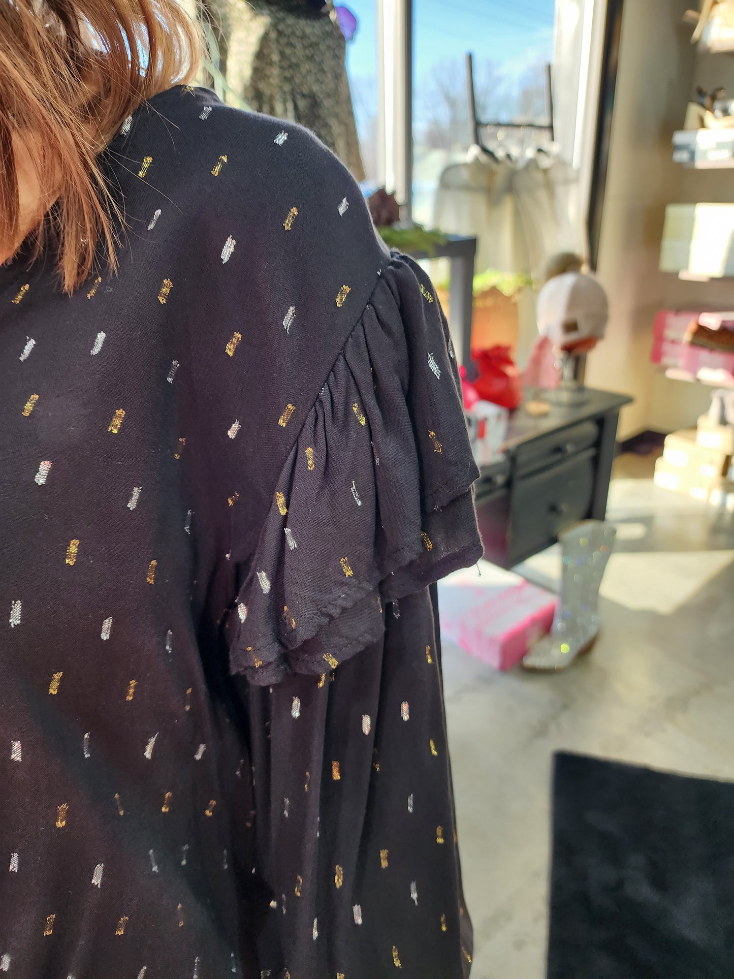 Metallic Dash Long Sleeve Top