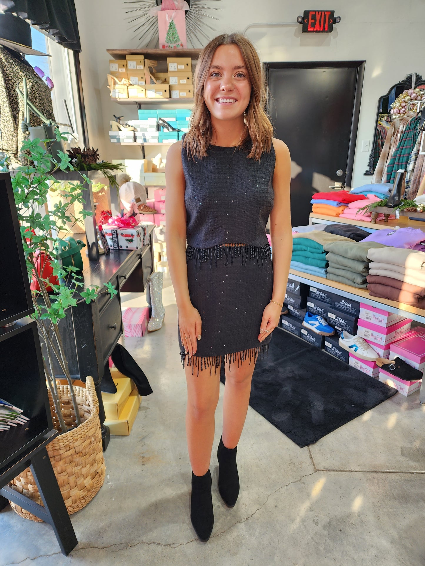 The Sequin Tweed Beaded Mini Skirt