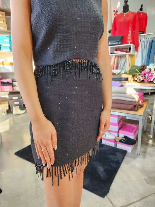 The Sequin Tweed Beaded Mini Skirt
