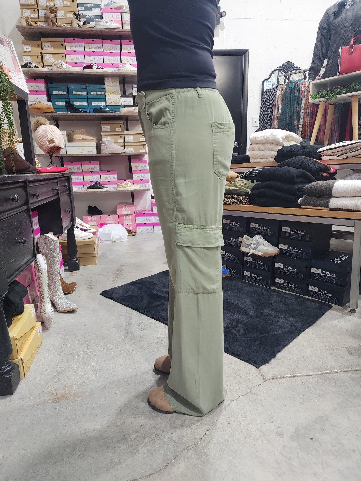 Risen High Rise Ankle Wide Tencel Cargo Pants