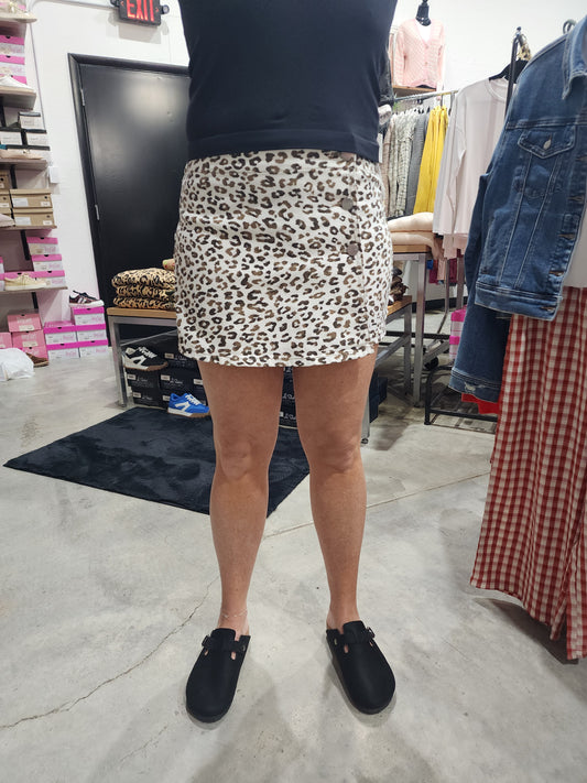 Risen High Rise Leopard Button Down Skort