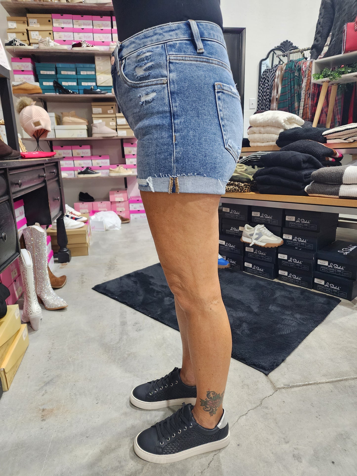 Risen Mid Rise Cuffed Denim Shorts