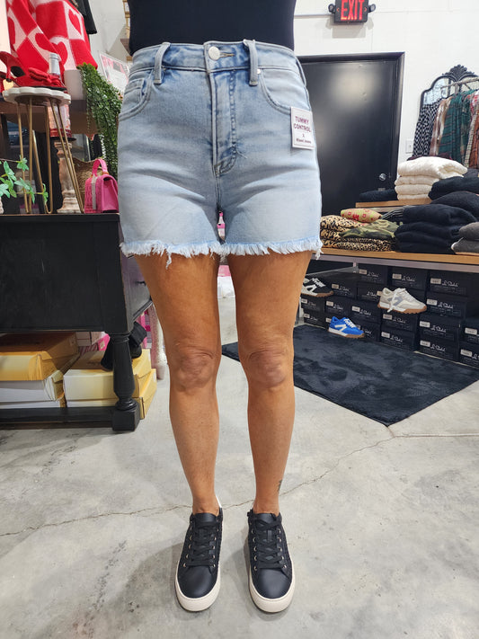 Risen TC High Rise Frayed Hem Denim Shorts