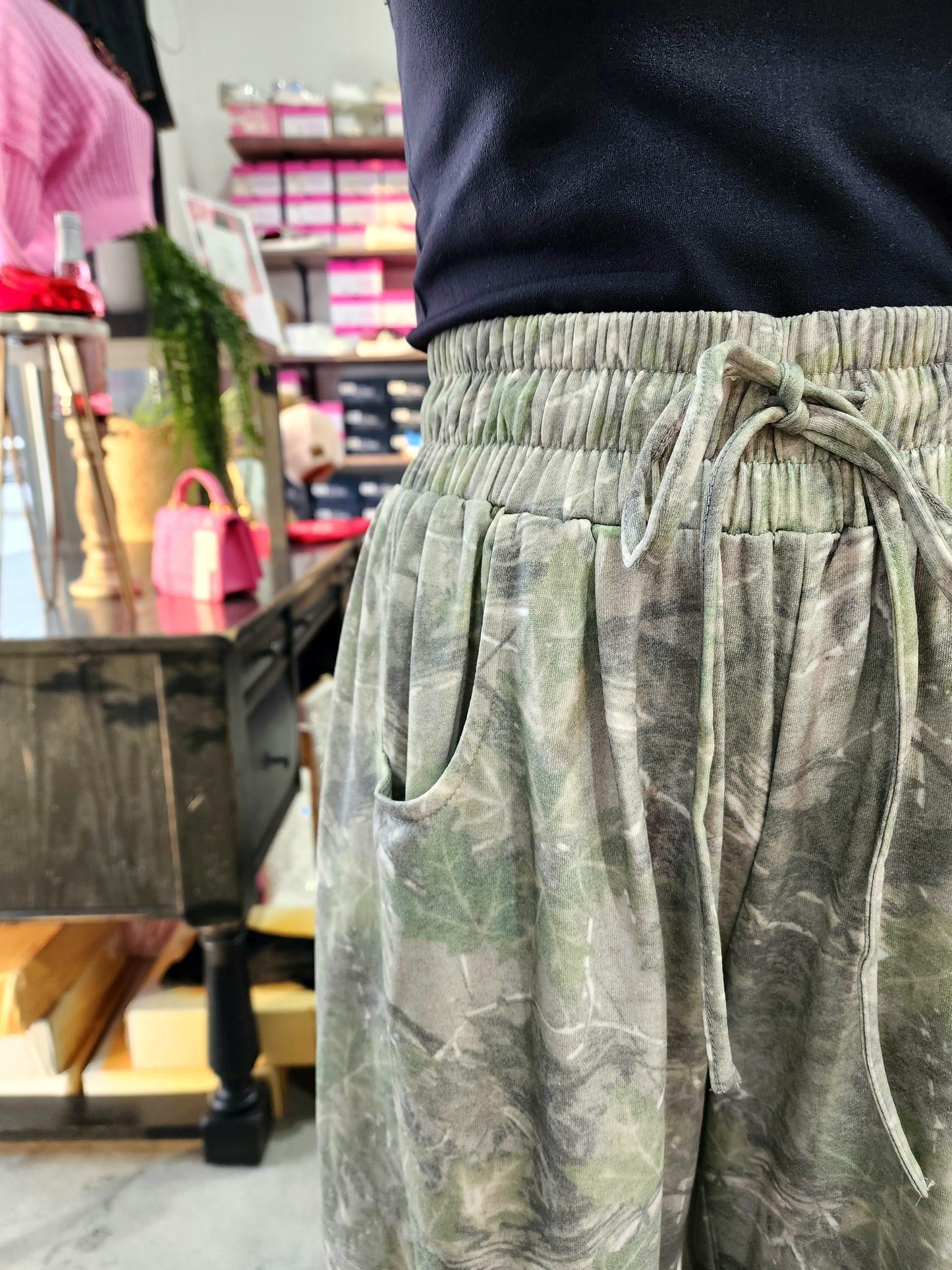 Camo Print Barrel Pants