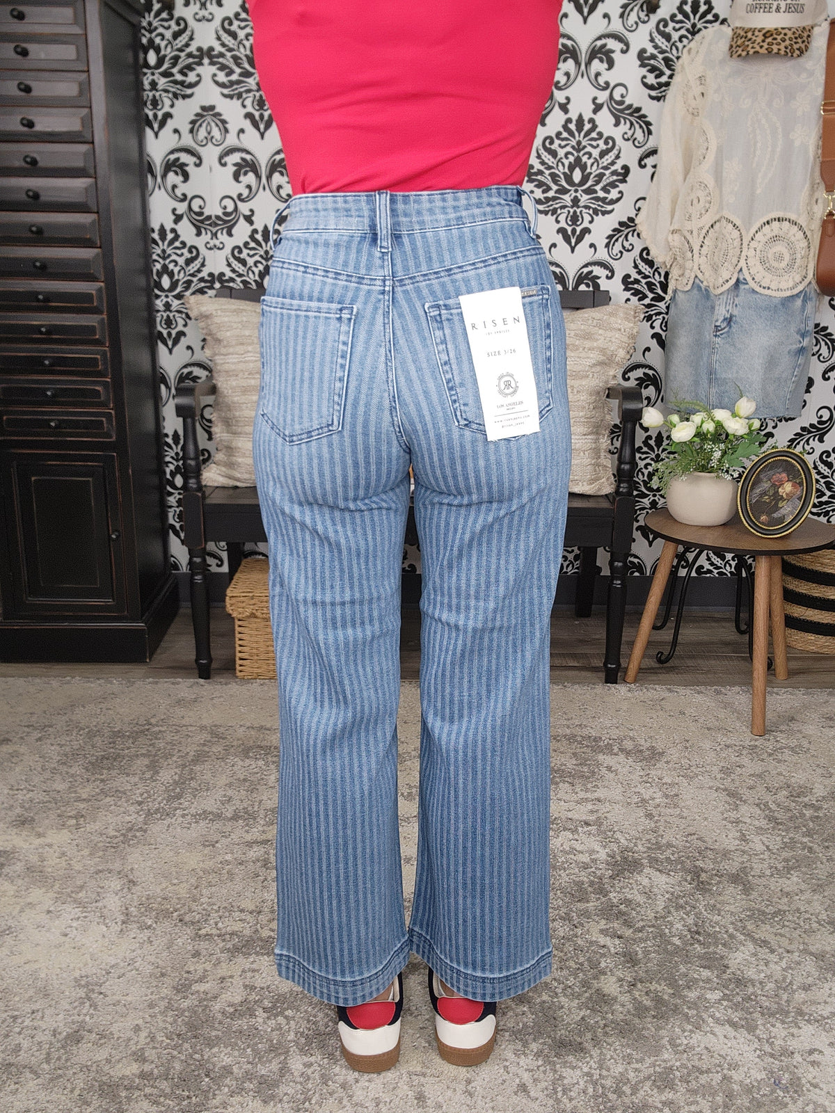 Risen TC HR Crop Straight Stripe Denim Jeans