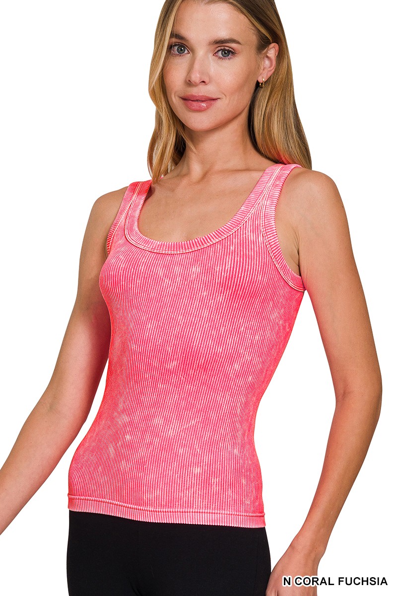 Zenana Washed Ribbed Cropped Tank Top